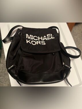Michael Kors Black Backpack with White Logo